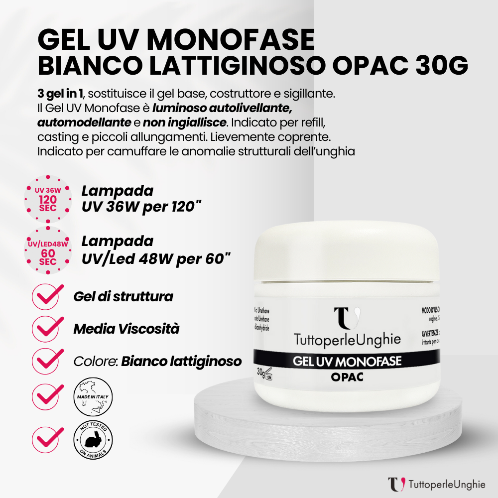 Gel UV Monofase Bianco Lattiginoso Opac 15g