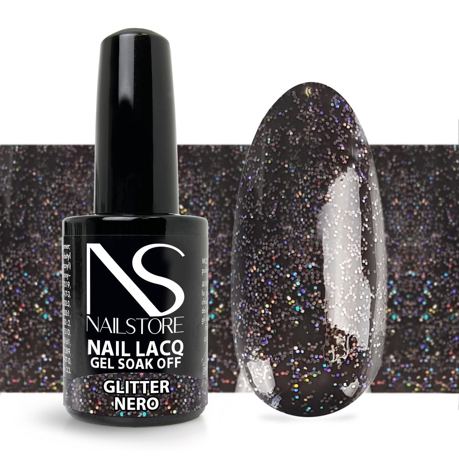 Semipermanente Nail Lacq Glitter Nero-NAILSTORE