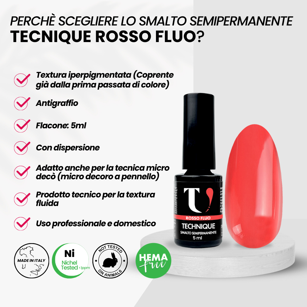 Smalto Semipermanente Rosso Fluo 5ml